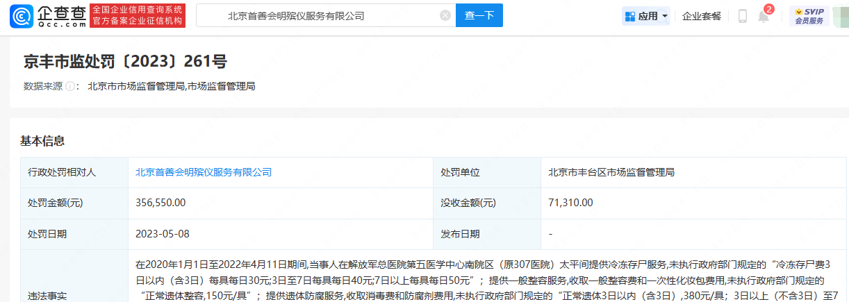      殡葬公司收费超定价近20倍，被罚款35万元     